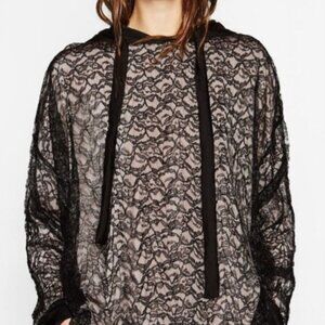 Zara Black Lace Long Sleeve Hoodie (One Size / S-M)